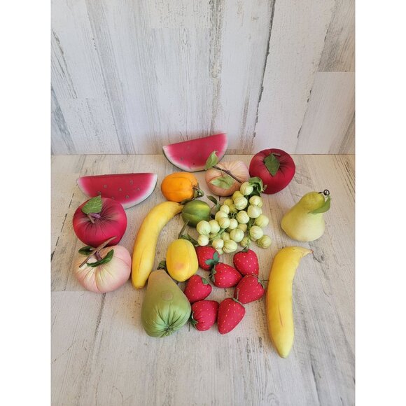 Artificial assorted plush fabric fruit great banana strawberry Pearl set waterme - Picture 1 of 13